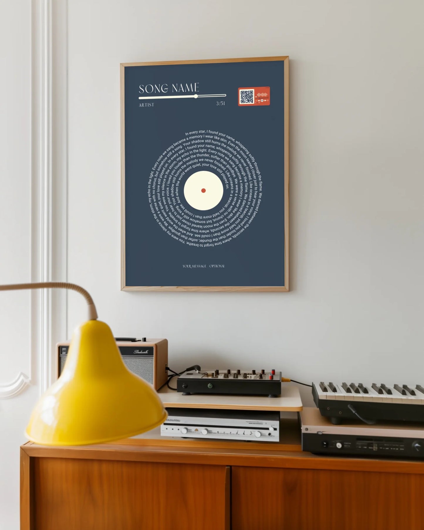 Minimalist Song Lyric Print with QR Code -  Wallfully