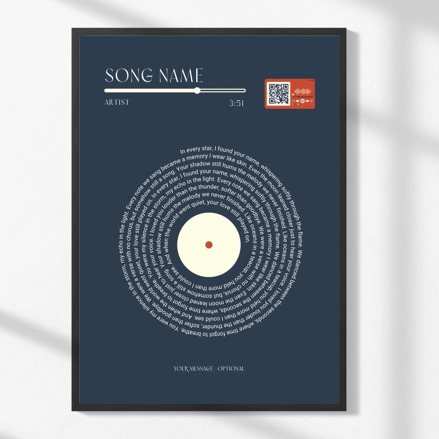 Minimalist Song Lyric Print with QR Code -  Wallfully