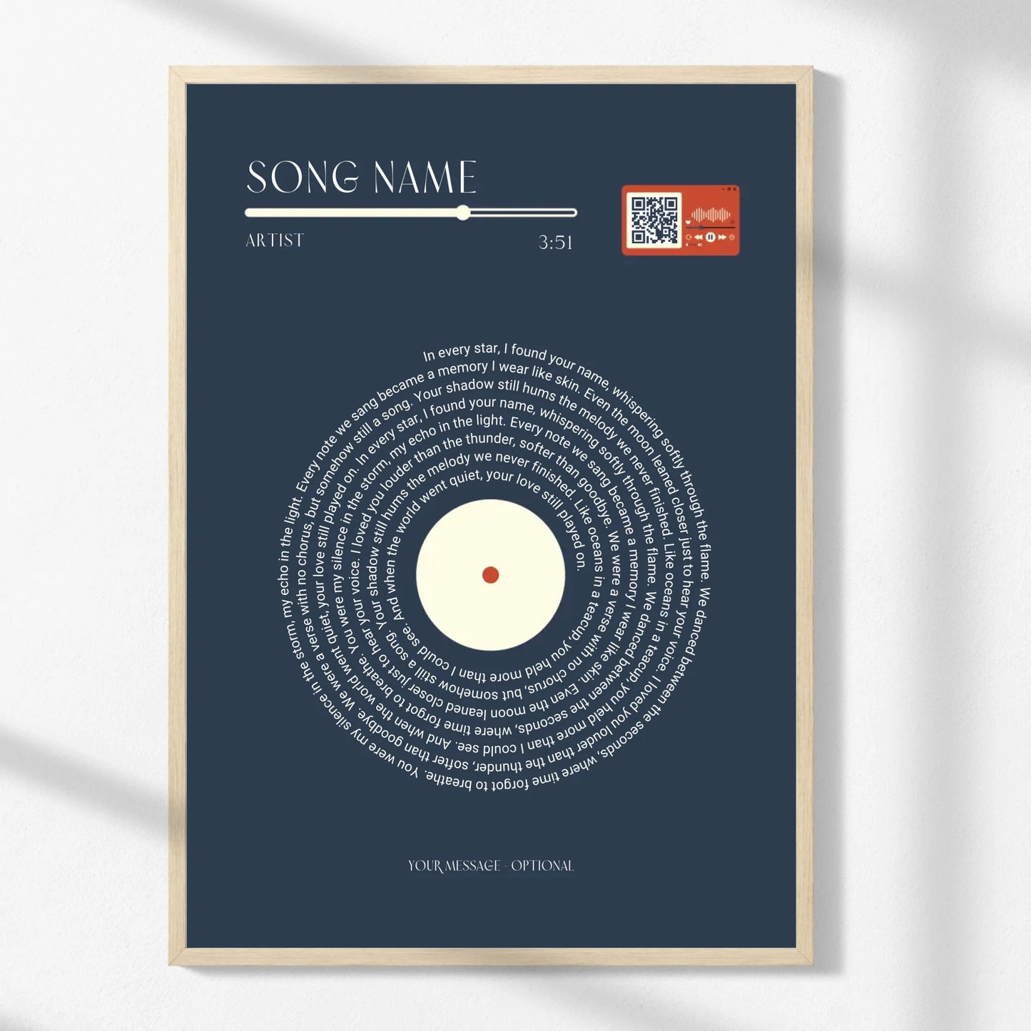 Minimalist Song Lyric Print with QR Code -  Wallfully