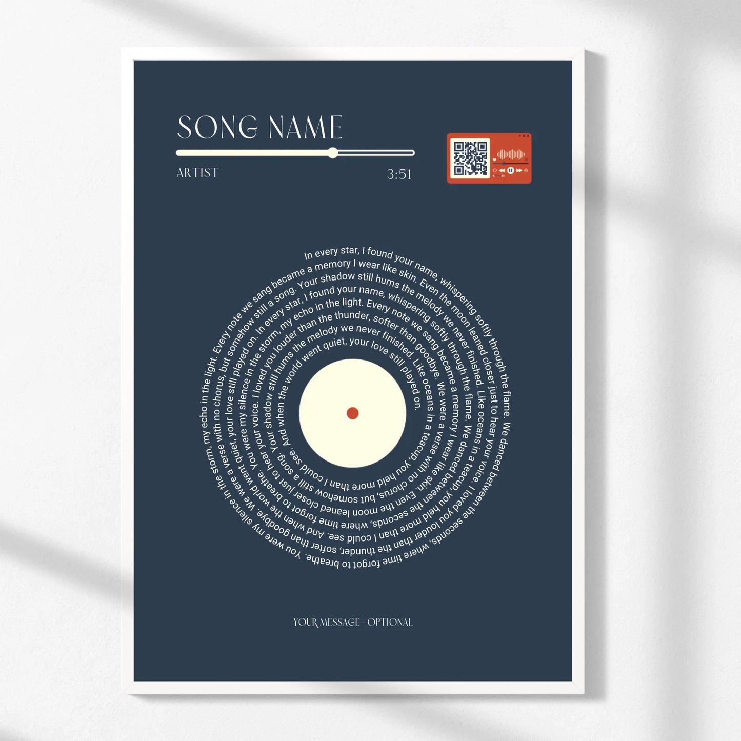 Minimalist Song Lyric Print with QR Code -  Wallfully
