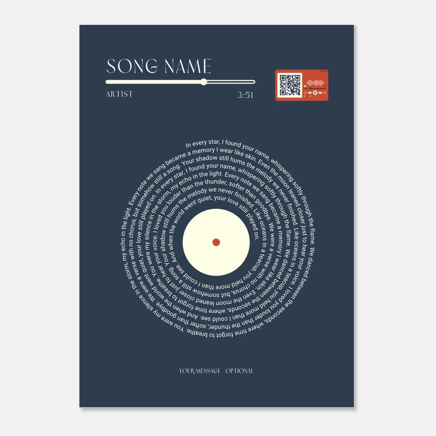 Minimalist Song Lyric Print with QR Code -  Wallfully