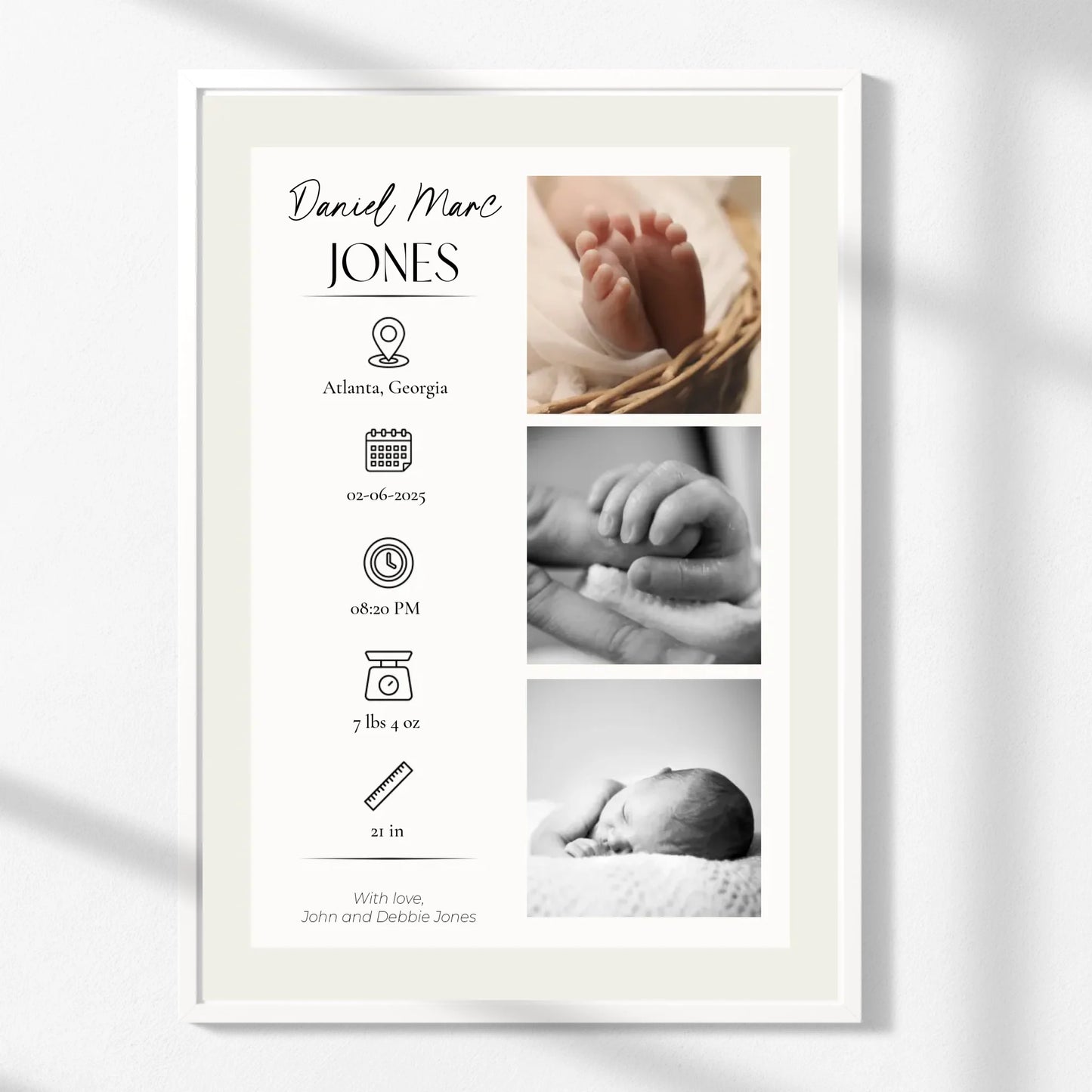 Personalized Baby Stats Print – Newborn Gift with Photo & Birth Details -  Wallfully