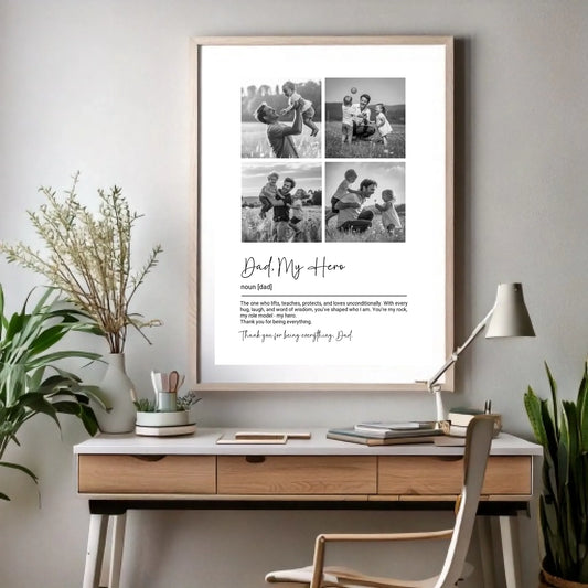Personalized Dad Photo Collage Print - Black & White -  Wallfully