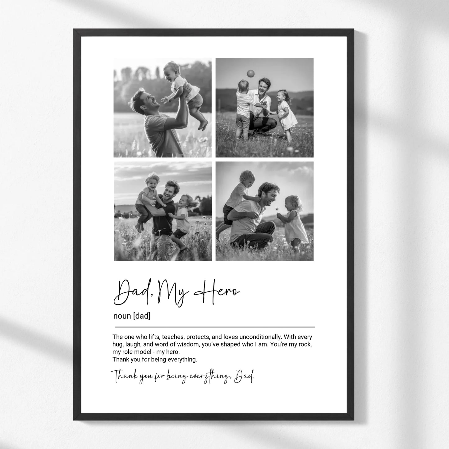 Personalized Dad Photo Collage Print - Black & White -  Wallfully