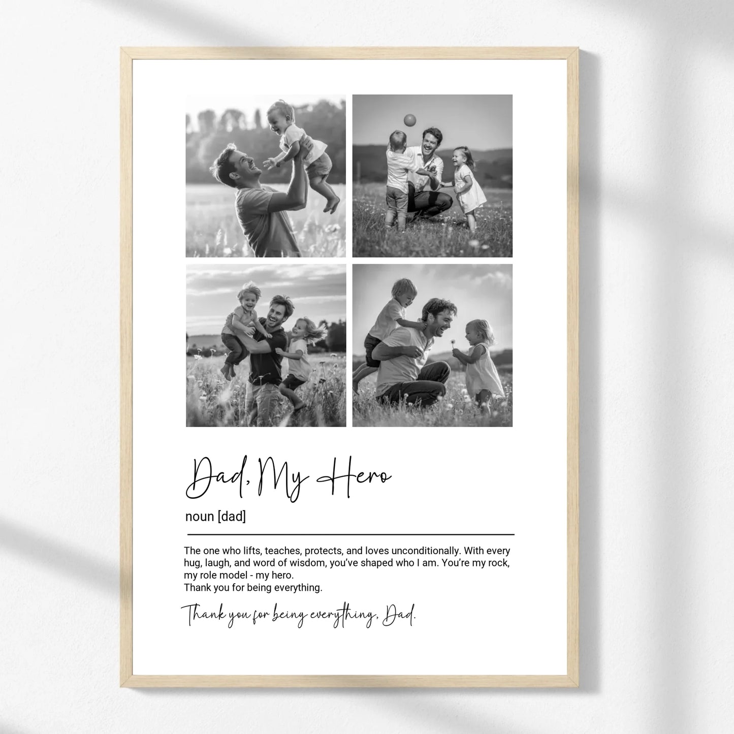 Personalized Dad Photo Collage Print - Black & White -  Wallfully
