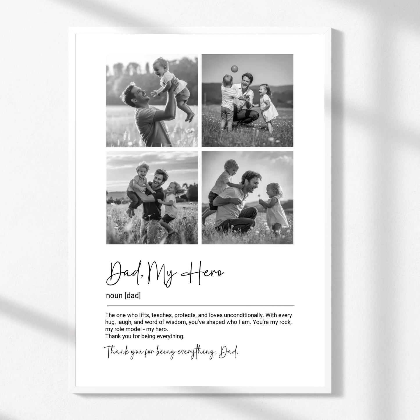 Personalized Dad Photo Collage Print - Black & White -  Wallfully