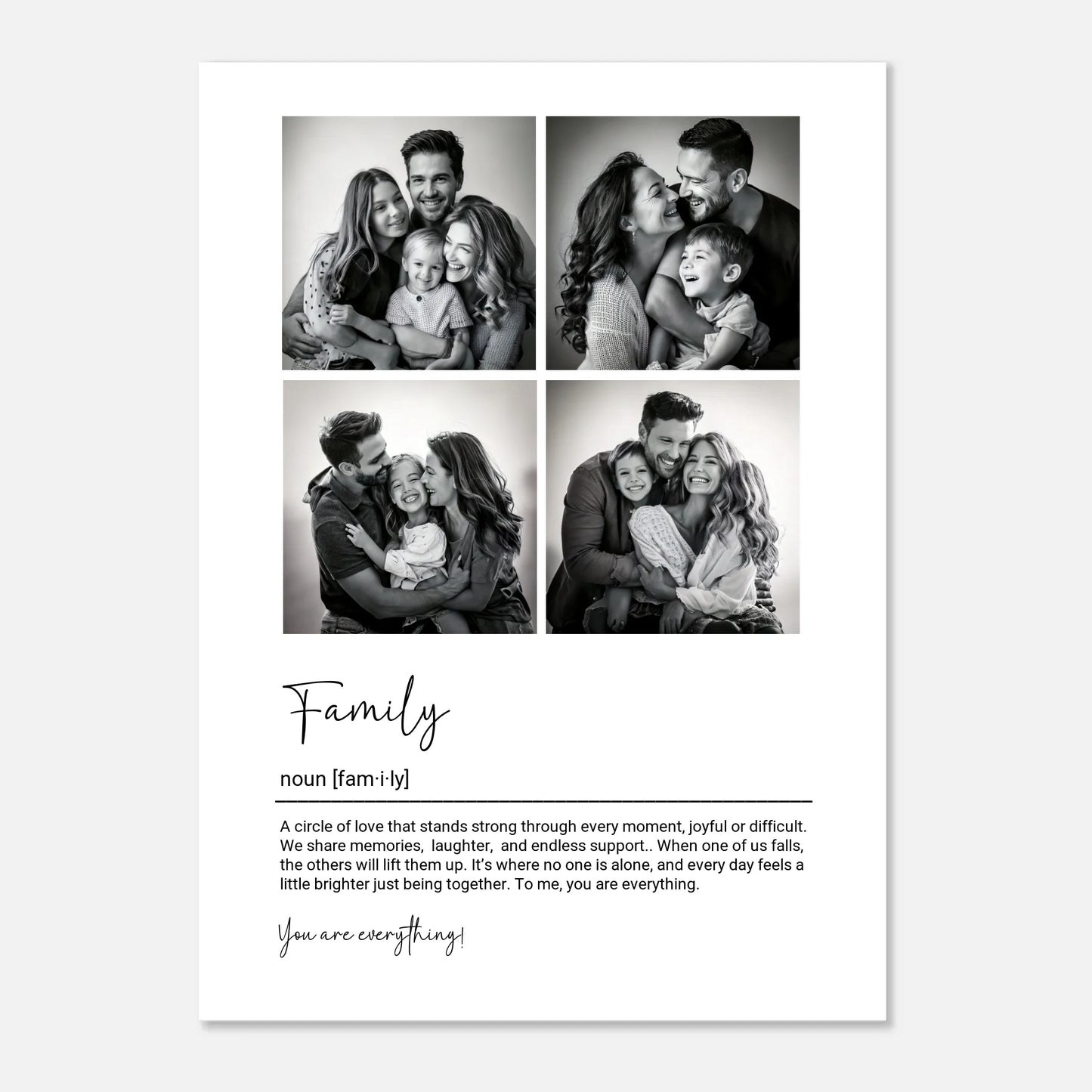 Personalized Family Photo Collage Print – Black & White -  Wallfully