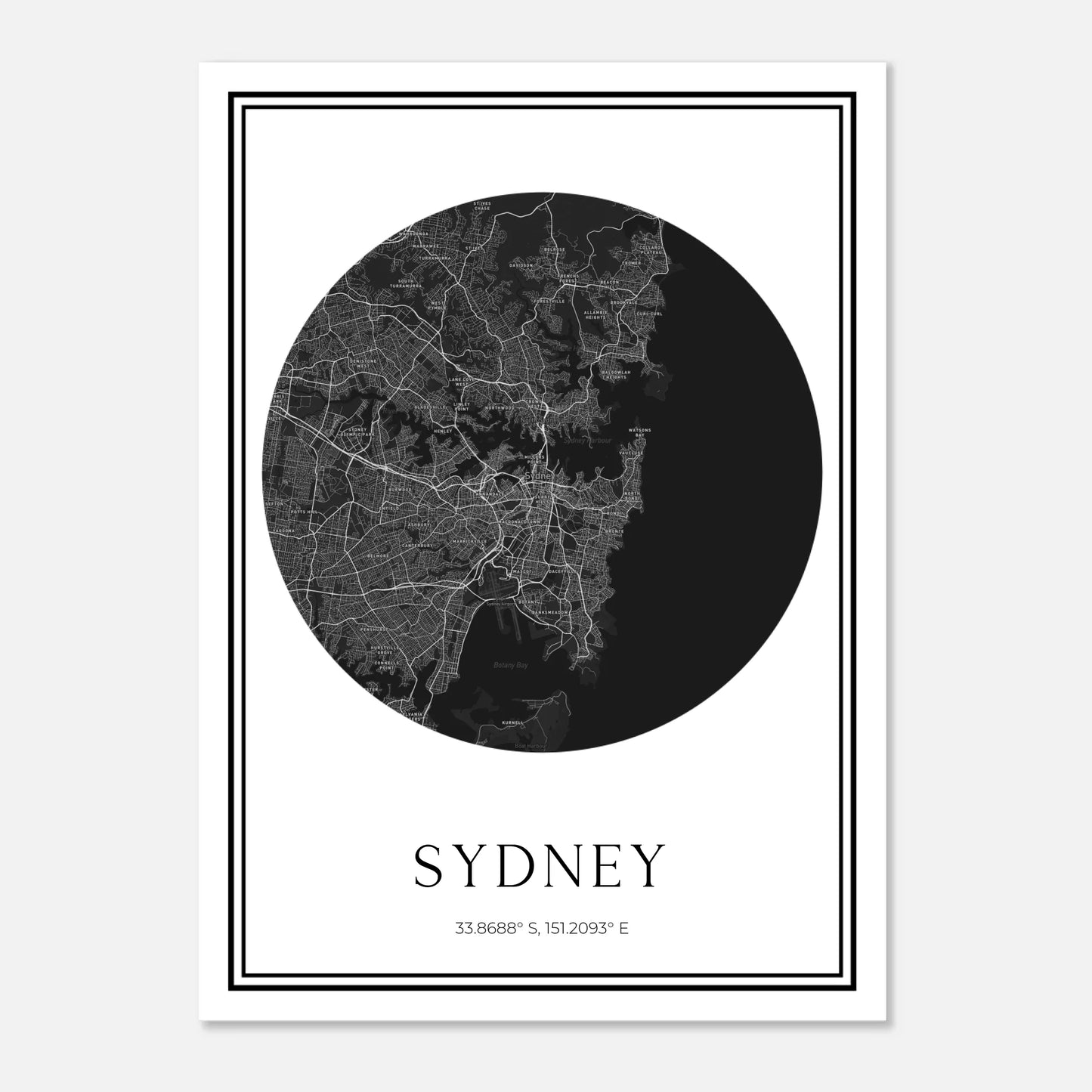 Personalized Modern Circle Map Print - Any Location -  Wallfully