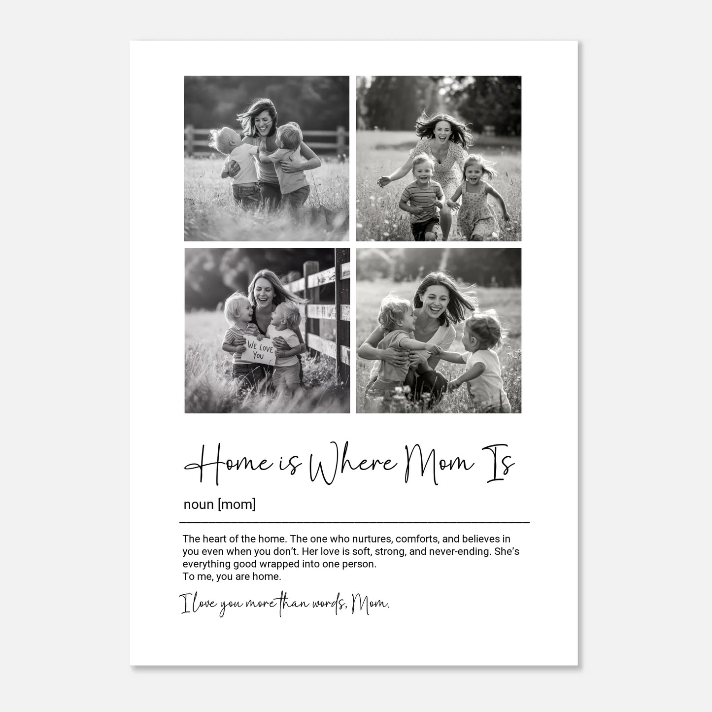 Personalized Mom Photo Collage Print – Black & White -  Wallfully