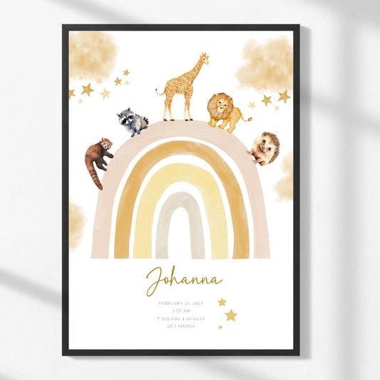 Rainbow Animal Personalized Print -  Wallfully